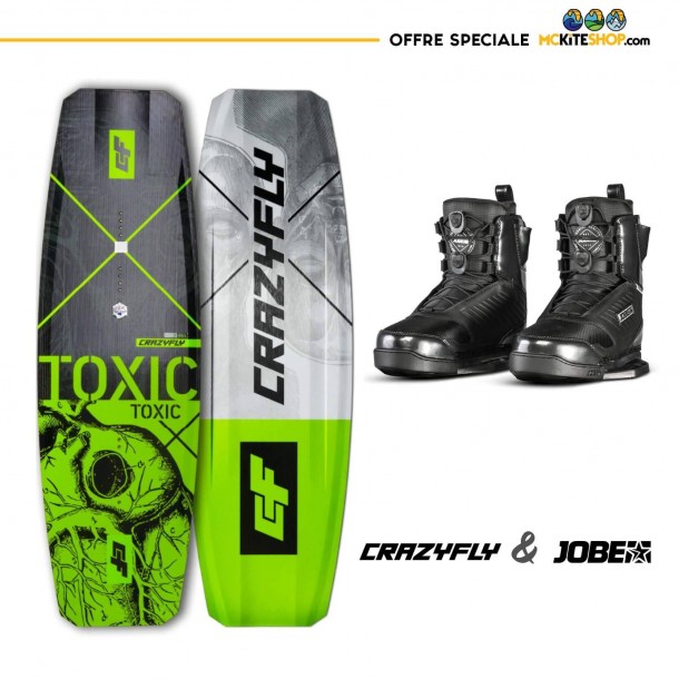 Pack Wakeboard pour Cablepark Crazyfly Toxic + Boots Jobe Nitro