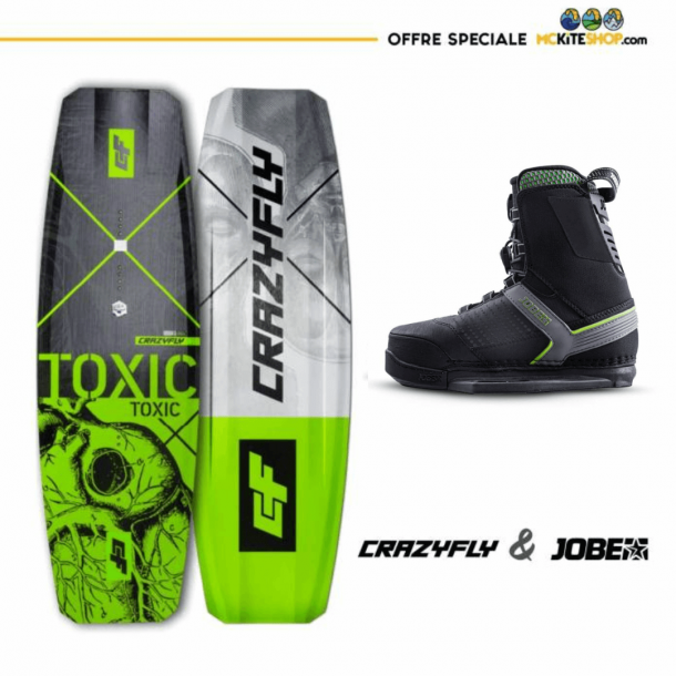 Pack Wakeboard pour Cablepark Crazyfly Toxic + Chausses de Wake  Jobe Charge