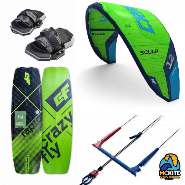 Pack Kitesurf Crazyfly Sculp 2025 + Planche de kitesurf Full carbone Crazyfly Raptor LTD Neon 2022