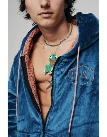 Veste Poncho Plaid Zippé 100% recyclé All-In Bleu Ocean