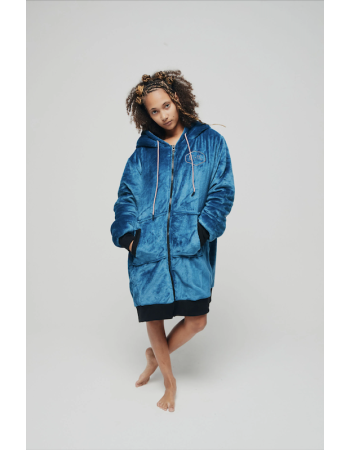 Veste Poncho Plaid Zippé 100% recyclé All-In Bleu Ocean