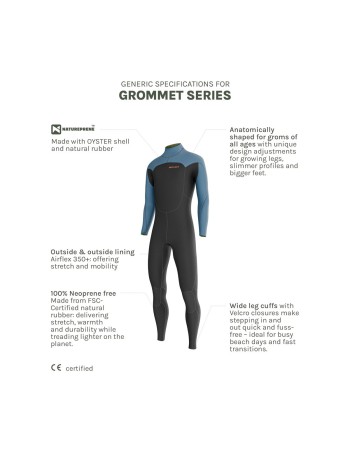 Combinaison Natureprène Enfant  Prolimit  Grommet Steamer V-Zip 5/4 GBS Blue/Black